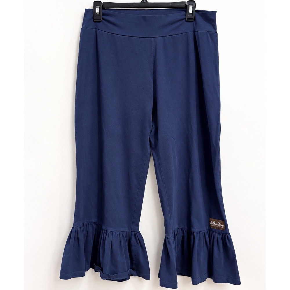 Matilda Jane Women's XL Slate  Blue Ruffle Hem Crop Pants Capri Stretch